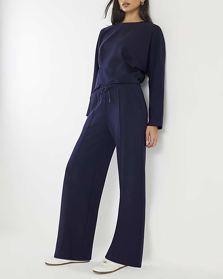 navy premium gamba larga nervature jogging