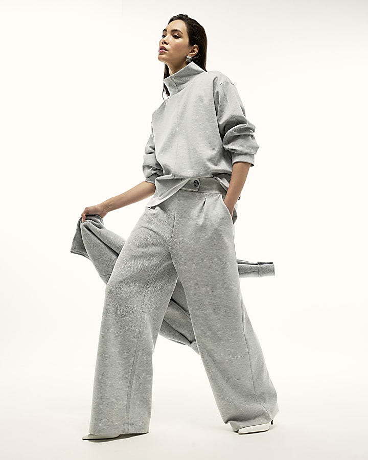 grigio su misura jersey pantaloni a gamba larga