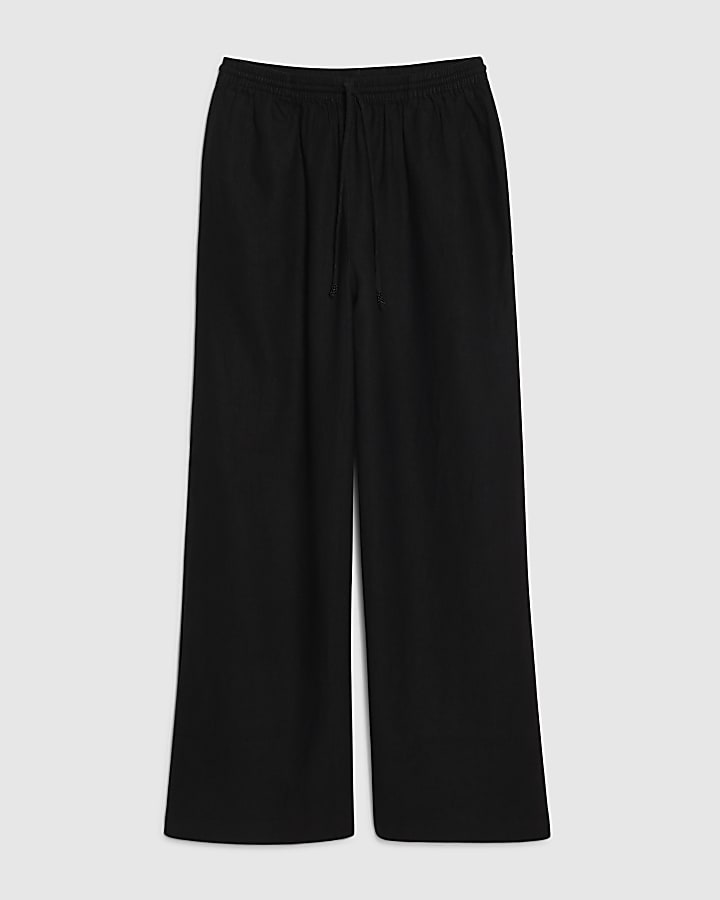 petite nero lino pantaloni a gamba larga