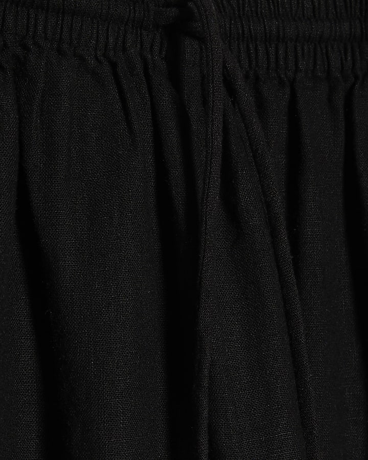 petite nero lino pantaloni a gamba larga