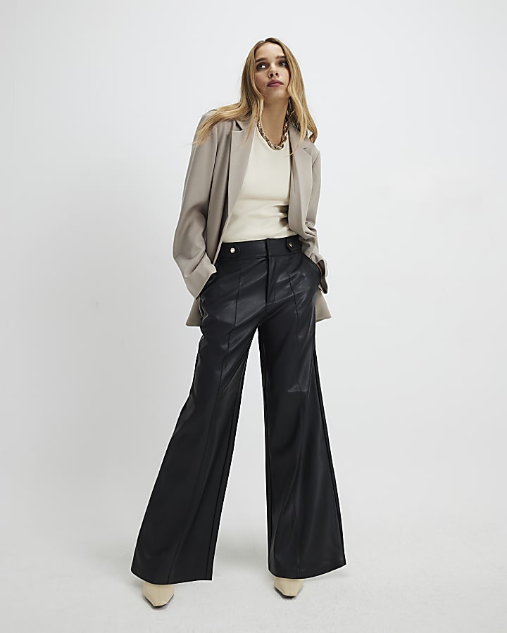 nero ecopelle pantaloni a gamba larga
