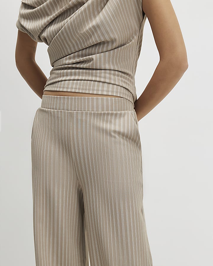 beige elasticizzato a righe pantaloni a gamba larga