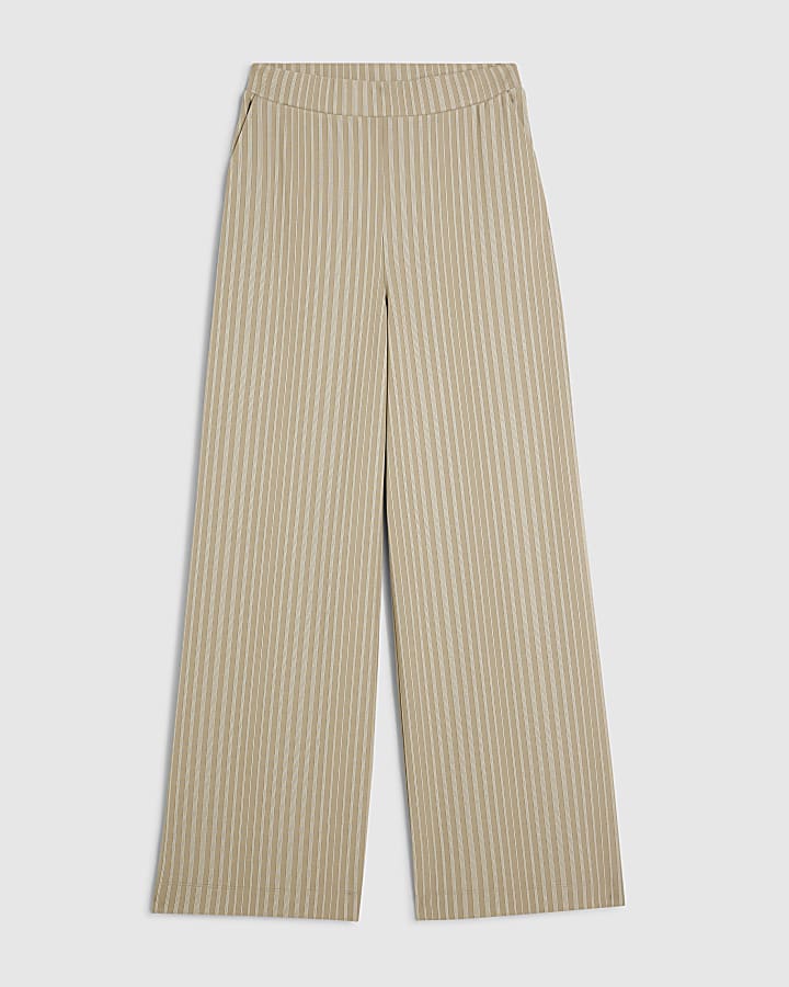beige elasticizzato a righe pantaloni a gamba larga