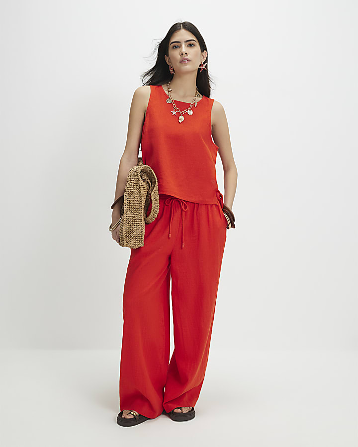 petite rosso pantaloni di lino