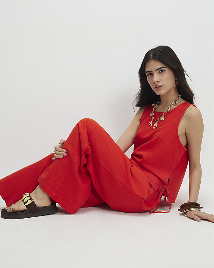 petite rosso pantaloni di lino