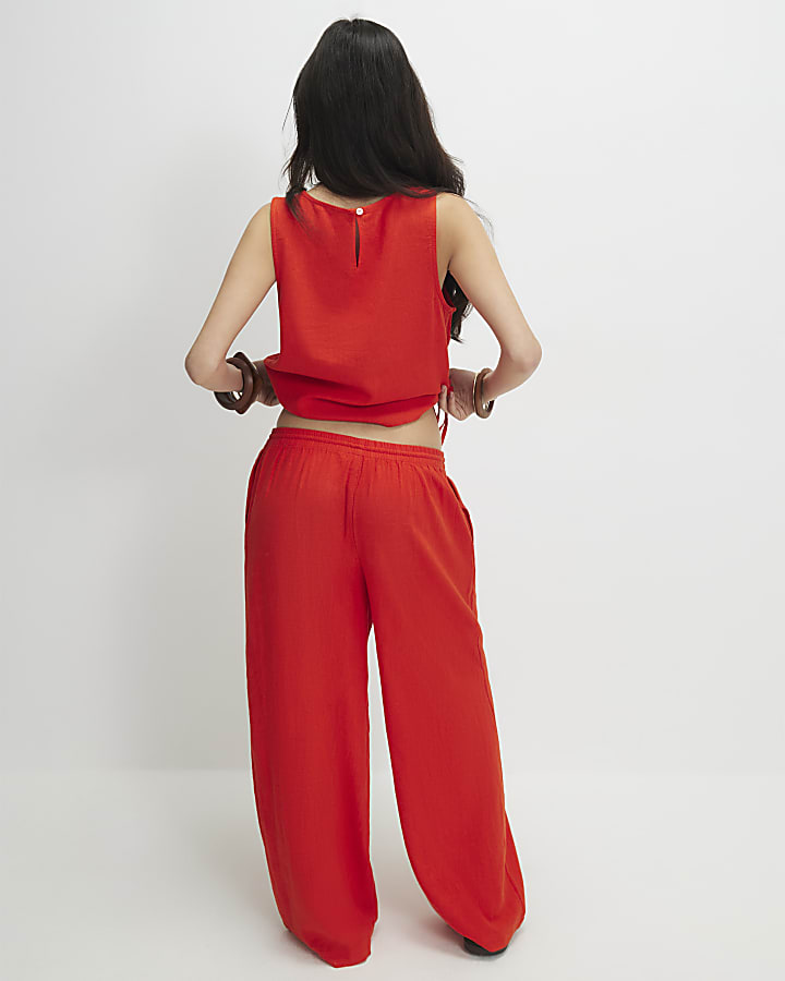 petite rosso pantaloni di lino