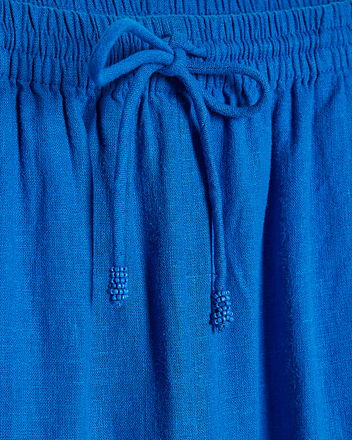 blu di lino pantaloni a gamba larga
