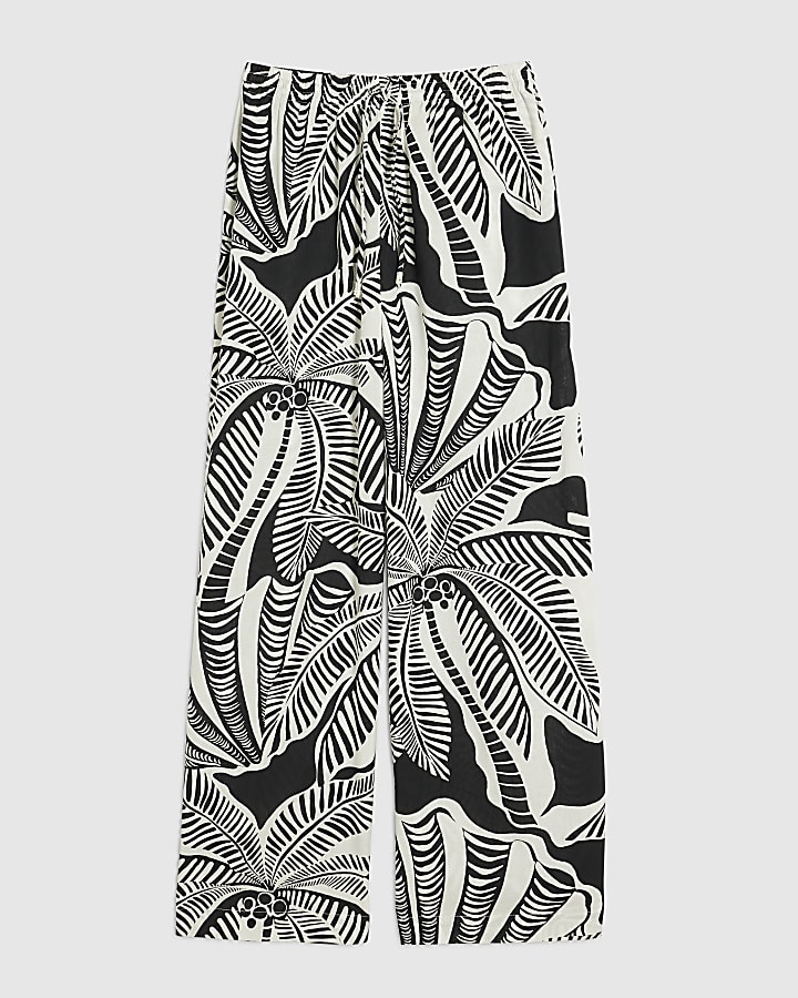 nero lino stampa della palma beach pantaloni