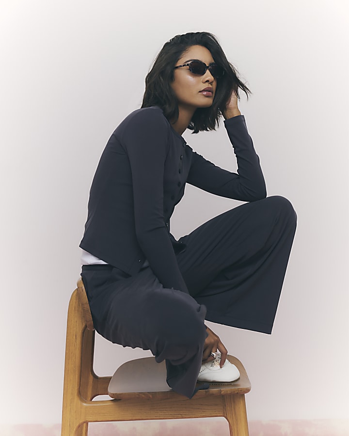 grigio soft touch pantaloni a gamba larga