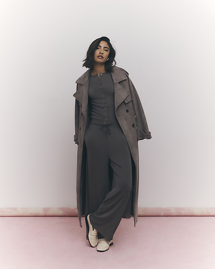 brown soft touch pantaloni a gamba larga