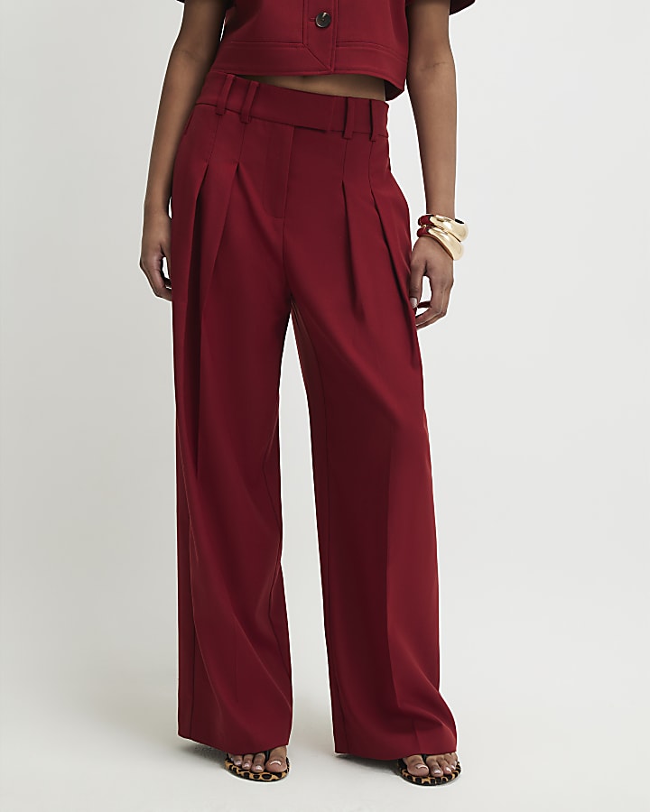 rosso a vita alta pantaloni a gamba larga