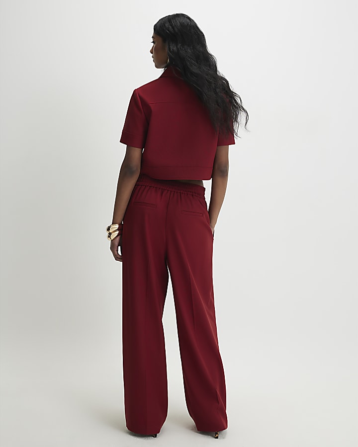 rosso a vita alta pantaloni a gamba larga