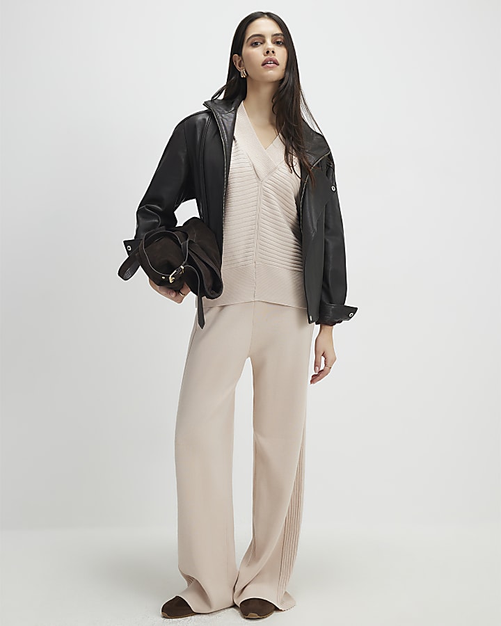 crema gamba in maglia a coste pantaloni