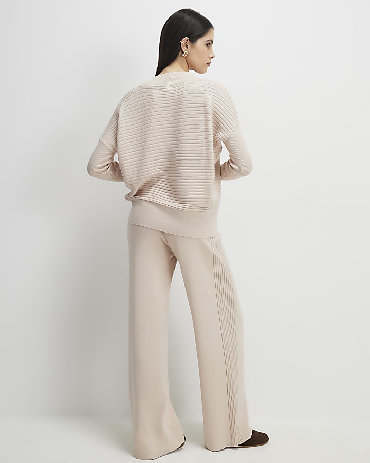 crema gamba in maglia a coste pantaloni