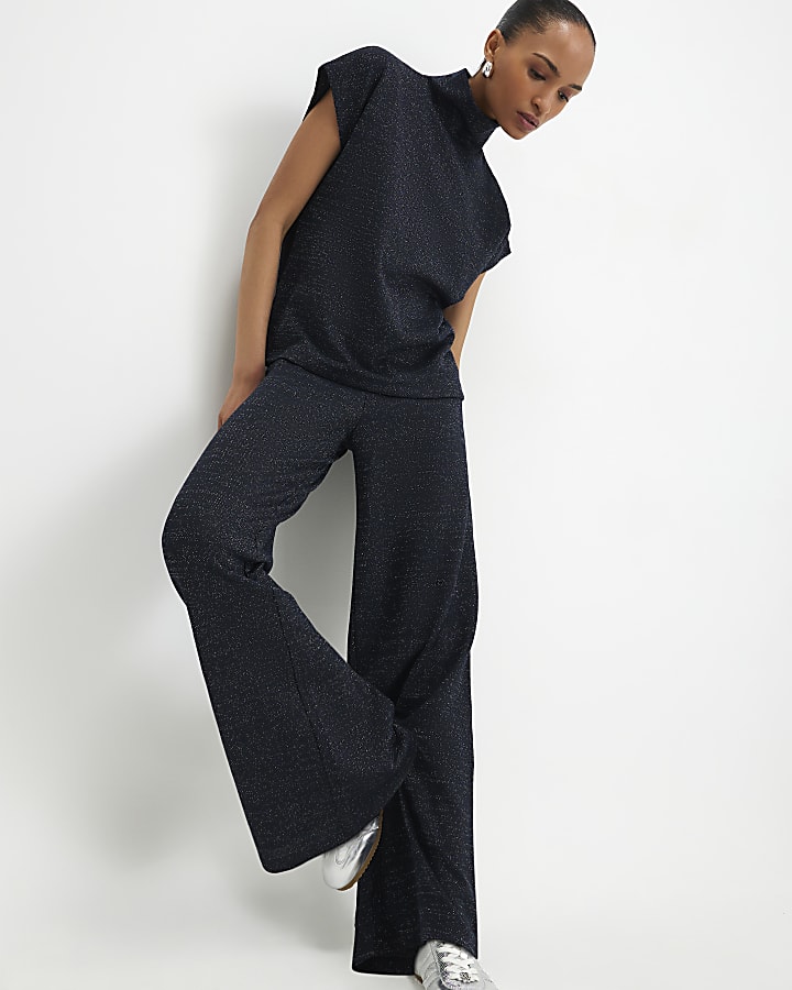 navy glitter pantaloni a gamba larga