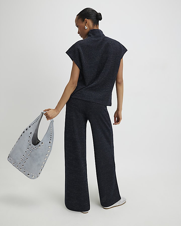 navy glitter pantaloni a gamba larga