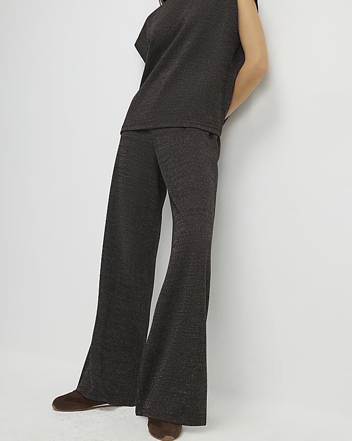 marrone glitter pantaloni a gamba larga