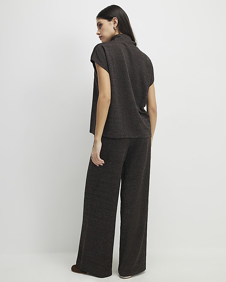 marrone glitter pantaloni a gamba larga