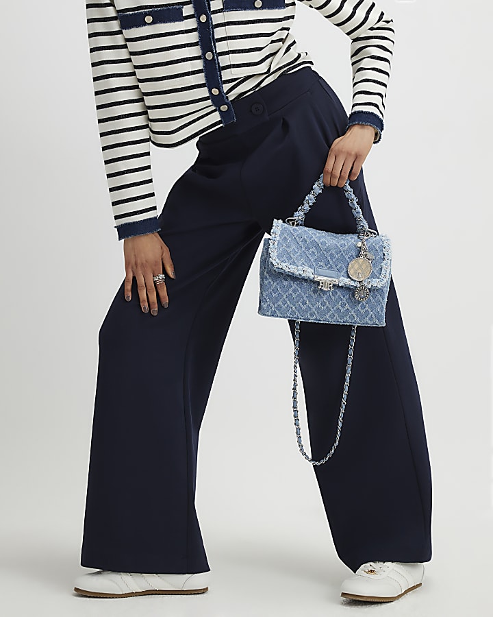 navy jersey su misura pantaloni a gamba larga