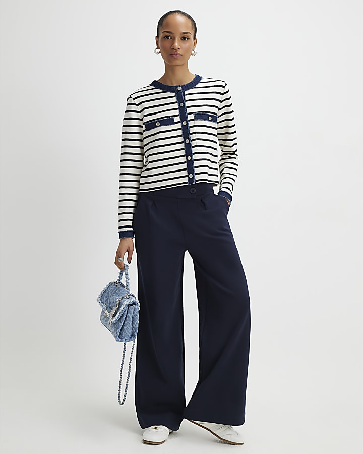 navy jersey su misura pantaloni a gamba larga