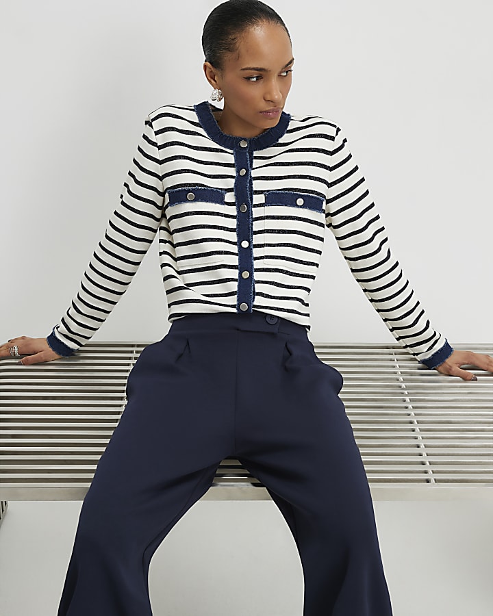 navy jersey su misura pantaloni a gamba larga