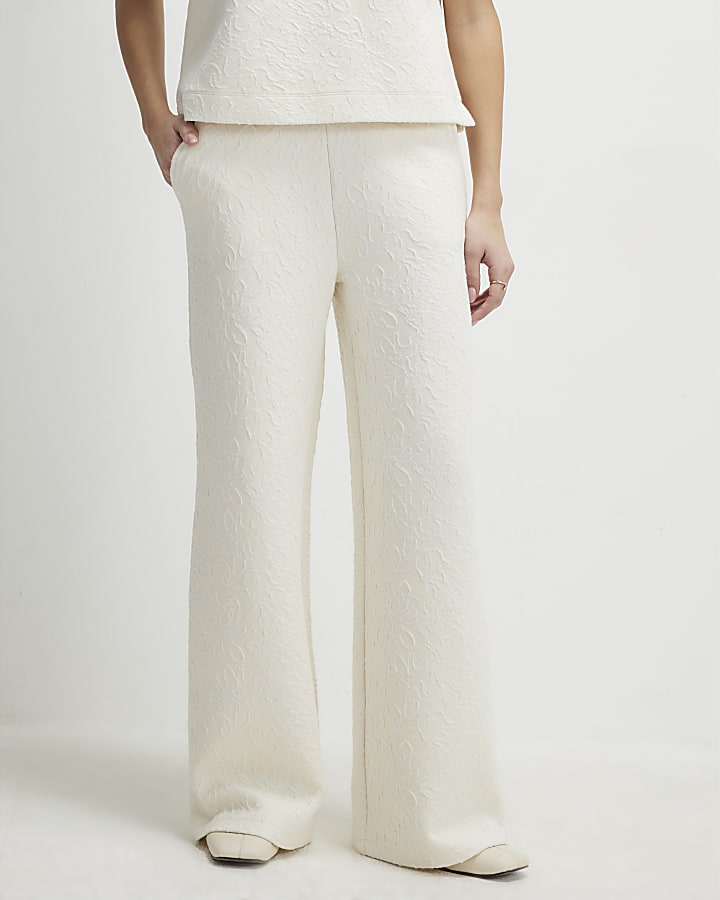 crema jacquard pantaloni a gamba larga