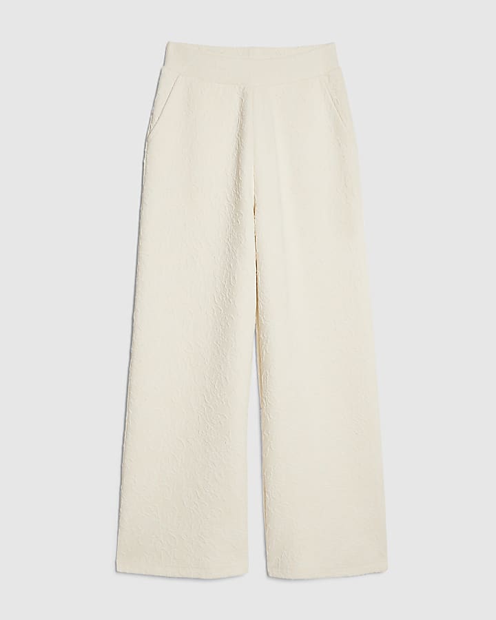 crema jacquard pantaloni a gamba larga