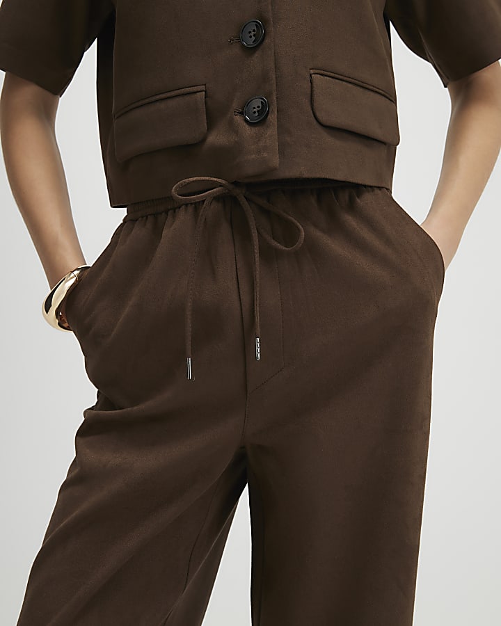 marrone finto camoscio elasticizzato pantaloni
