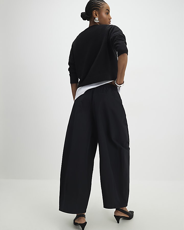 nero cotone popeline barile pantaloni a gamba