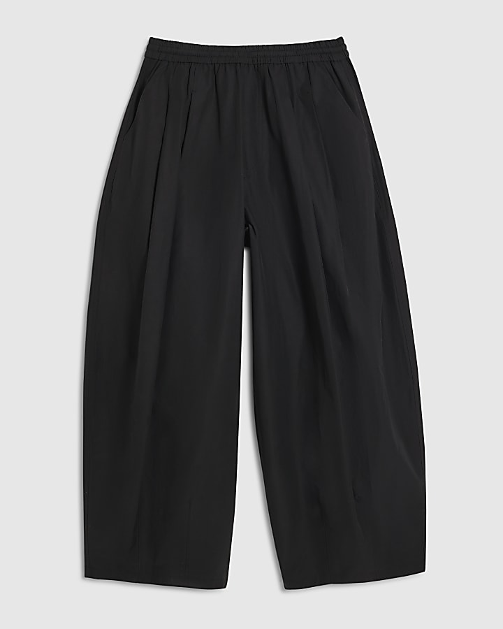 nero cotone popeline barile pantaloni a gamba