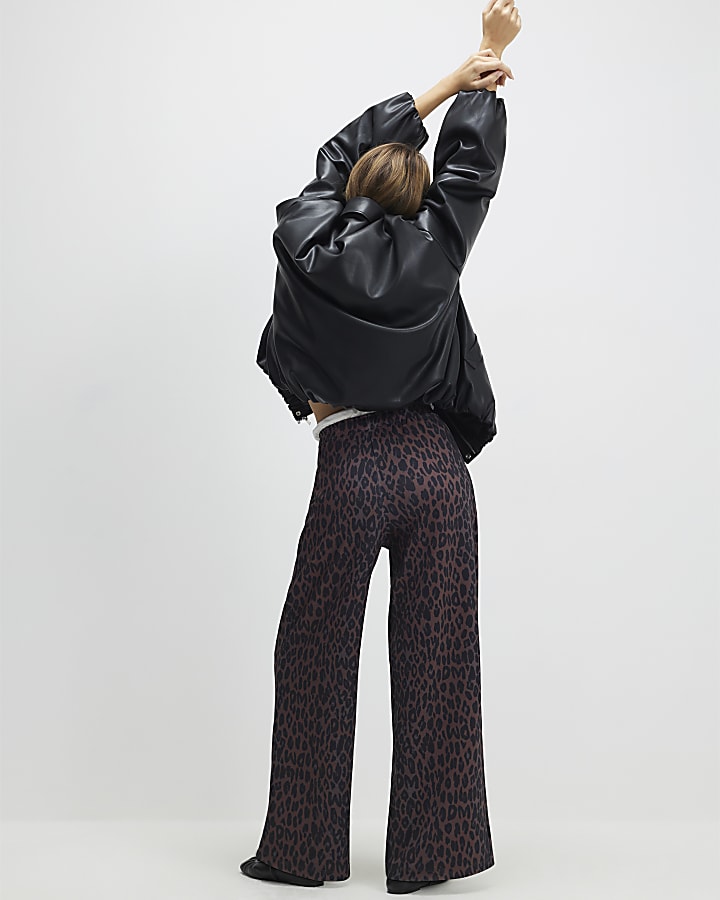 black leopard print pantaloni a gamba larga