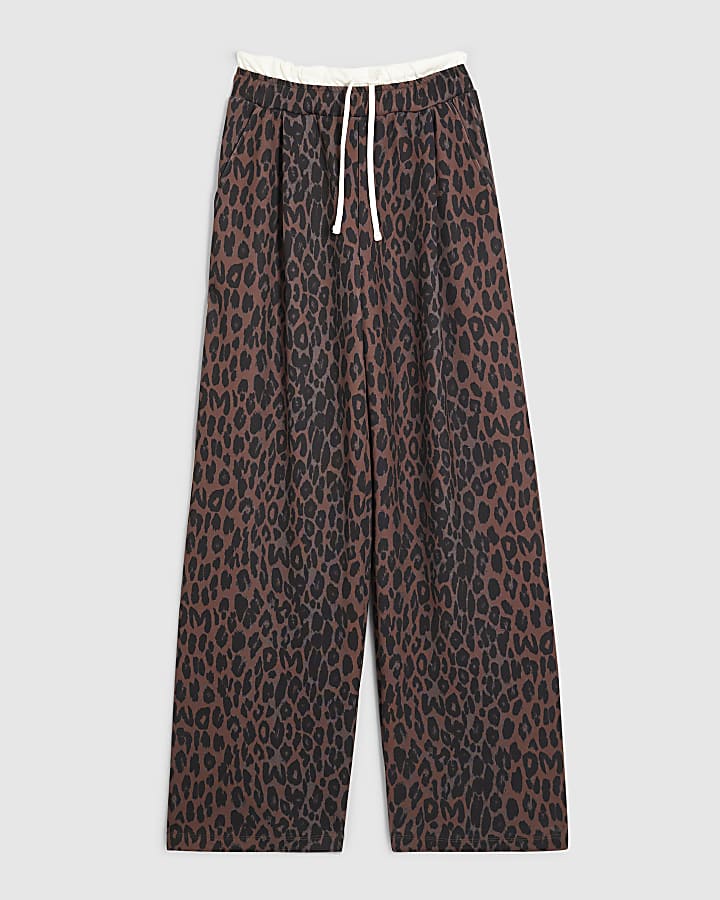 black leopard print pantaloni a gamba larga