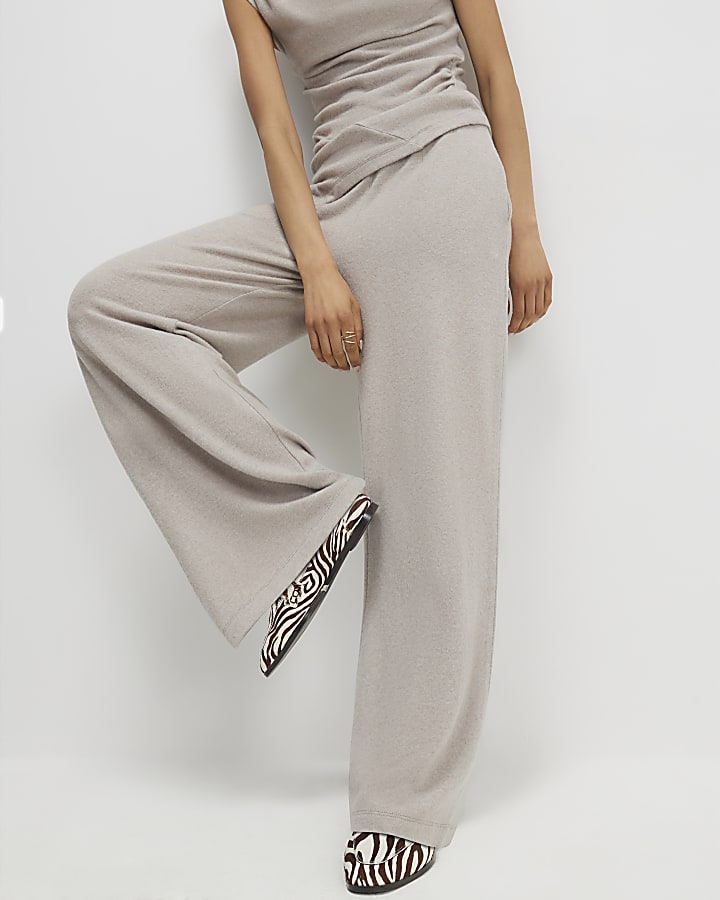 beige accogliente pantaloni a gamba larga