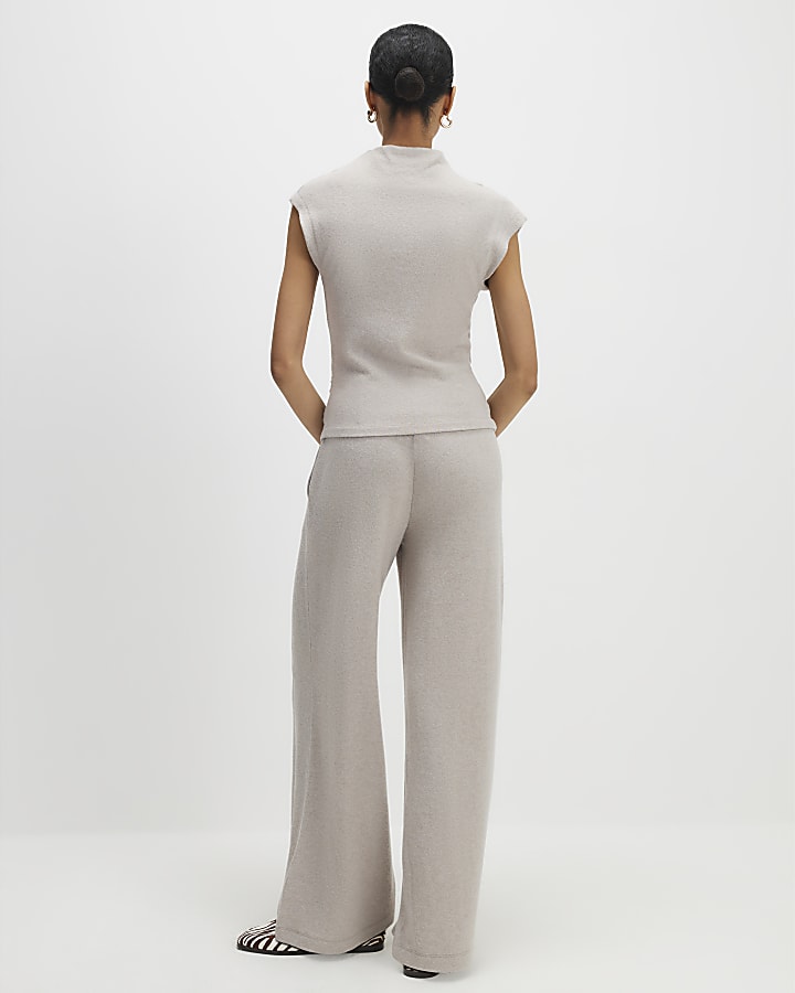 beige accogliente pantaloni a gamba larga
