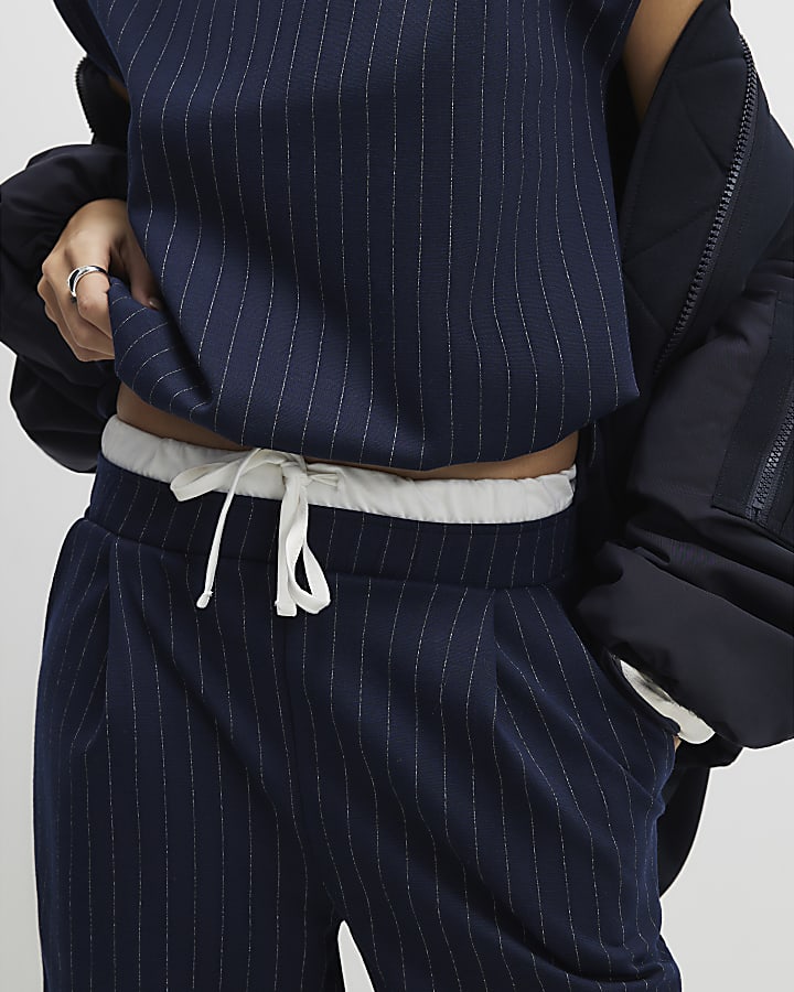 navy gessato pantaloni a gamba larga
