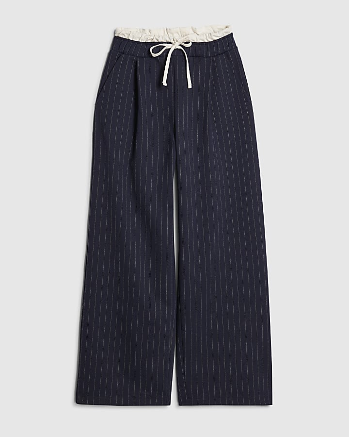 navy gessato pantaloni a gamba larga