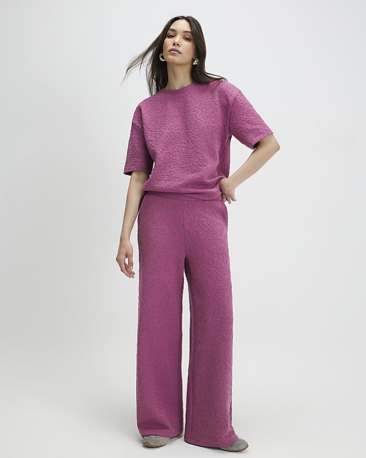 rosa jacquard pantaloni a gamba larga