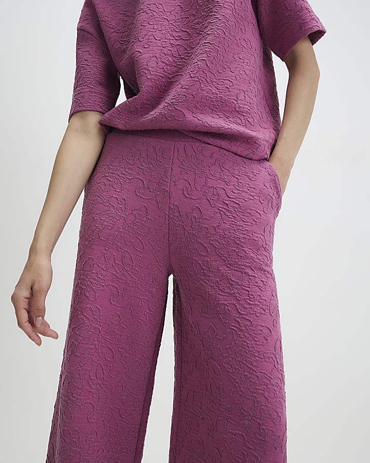 rosa jacquard pantaloni a gamba larga