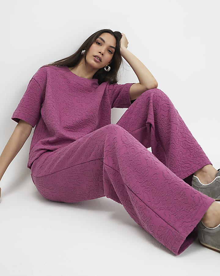 rosa jacquard pantaloni a gamba larga