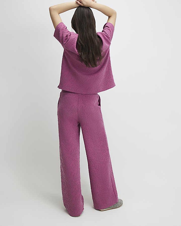 rosa jacquard pantaloni a gamba larga