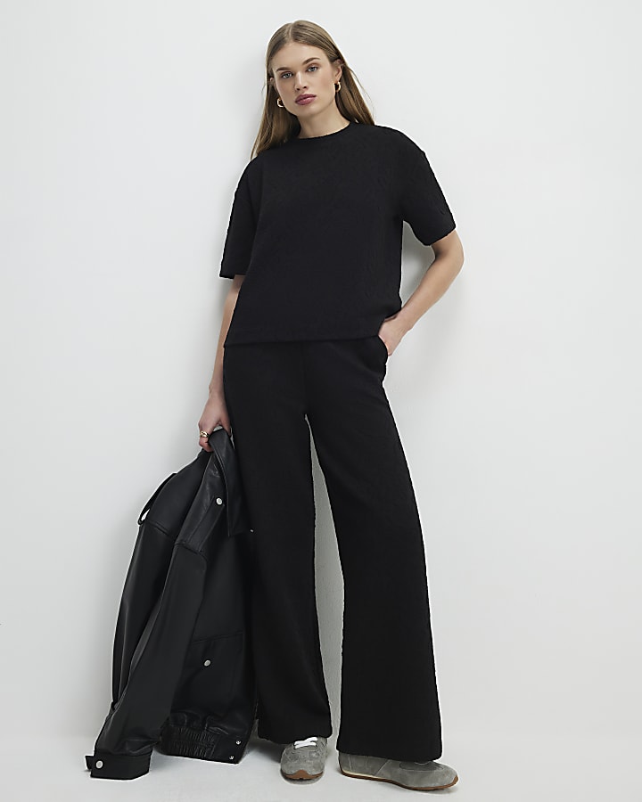 jacquard nero pantaloni a gamba larga