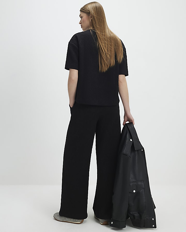 jacquard nero pantaloni a gamba larga