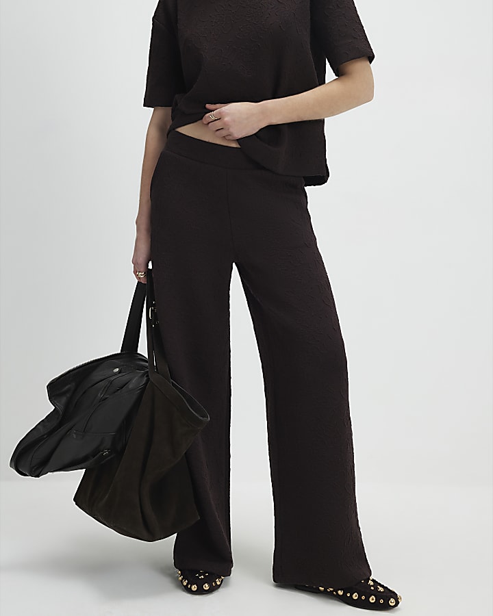 marrone jacquard pantaloni a gamba larga