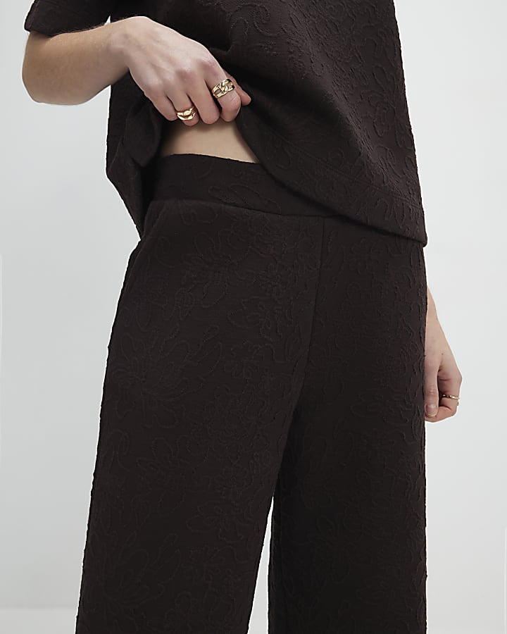 marrone jacquard pantaloni a gamba larga