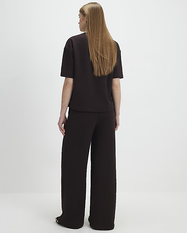 marrone jacquard pantaloni a gamba larga