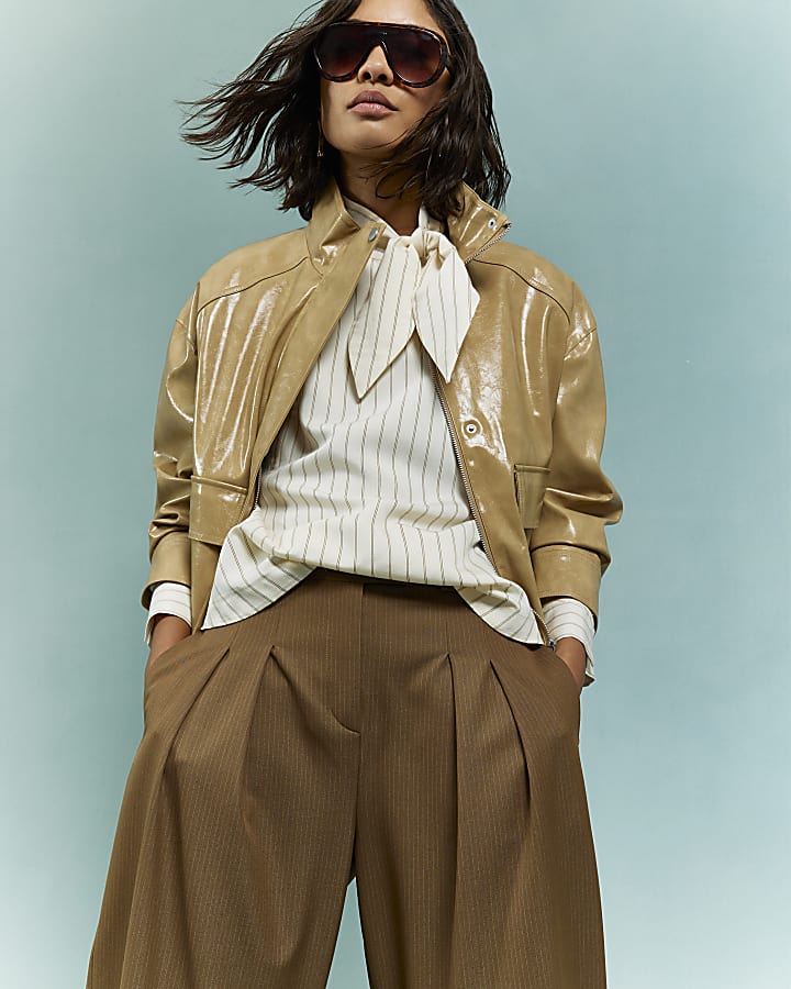 brown stripe pantaloni a gamba larga