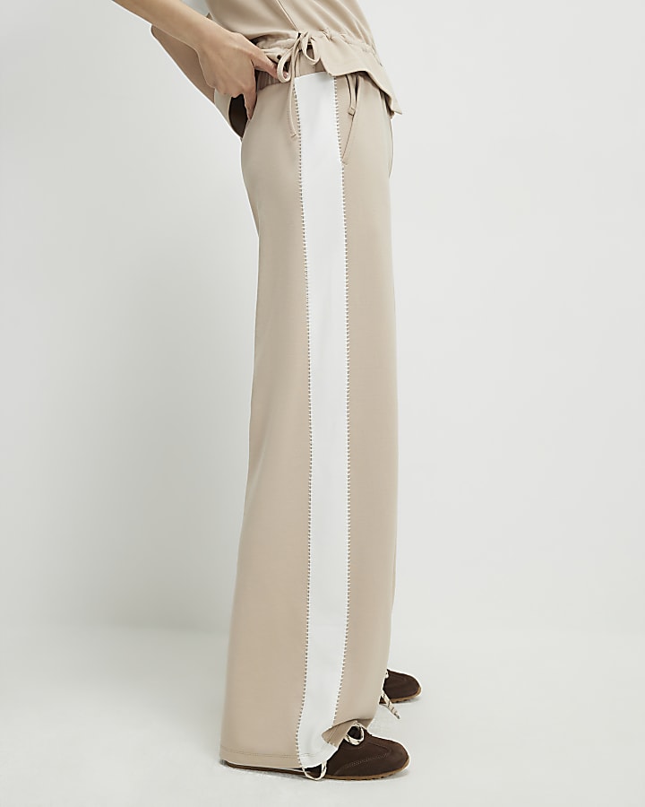 colore beige bloccato pantaloni a gamba larga