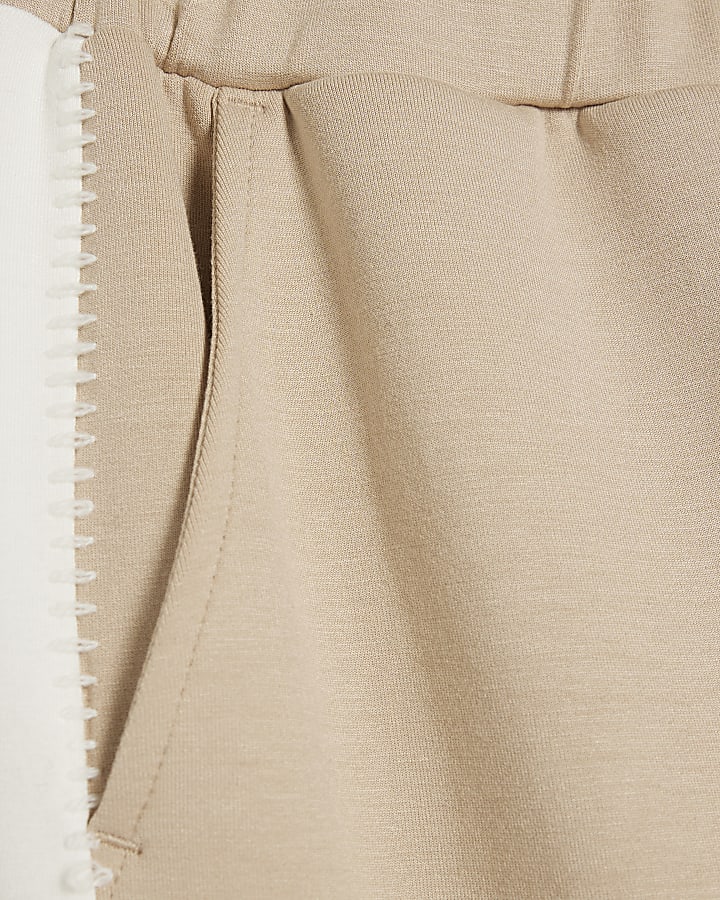 colore beige bloccato pantaloni a gamba larga
