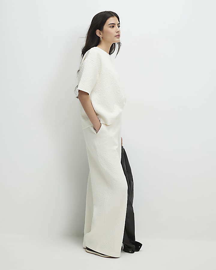 crema petite jacquard di larghezza dei pantaloni