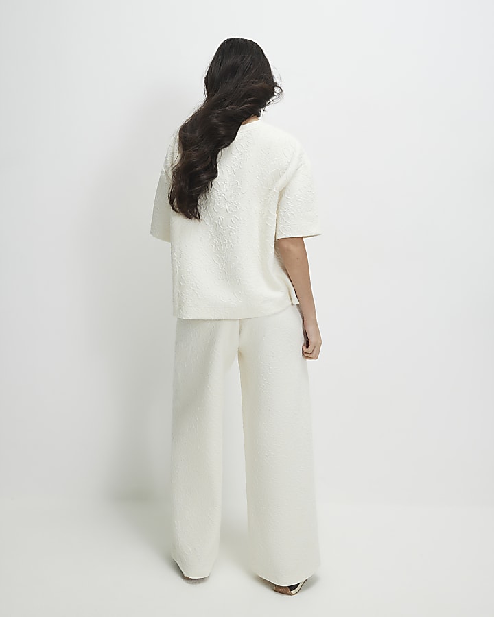 crema petite jacquard di larghezza dei pantaloni